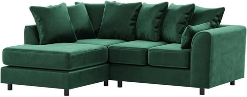 Plush Velvet Green L-Shape Corner Sofa 4 Seater Full Foam Seating LH