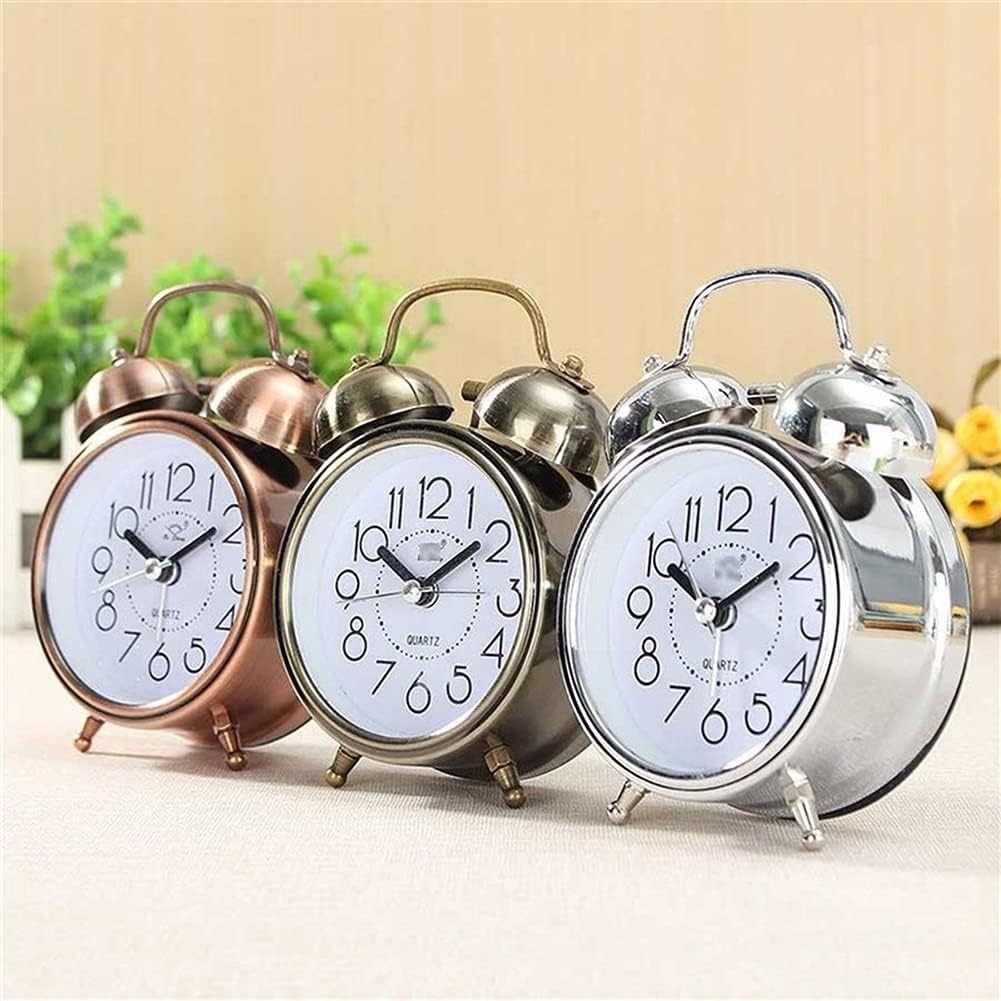 Vintage Twin Bell Alarm Clock Loud Silent Non Ticking Retro Bedside Desk