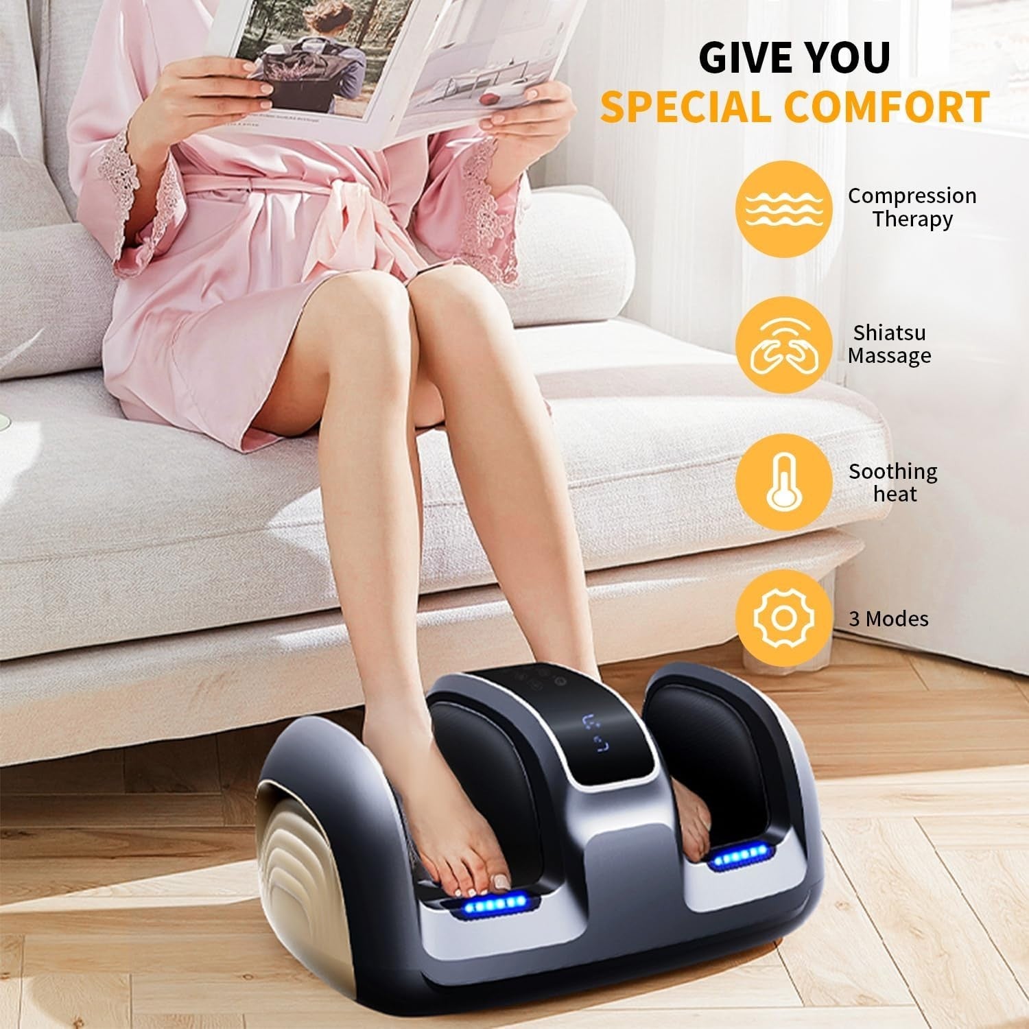 Foot Massager with Heat Kneading Vibration Air Compression for Pain Relief