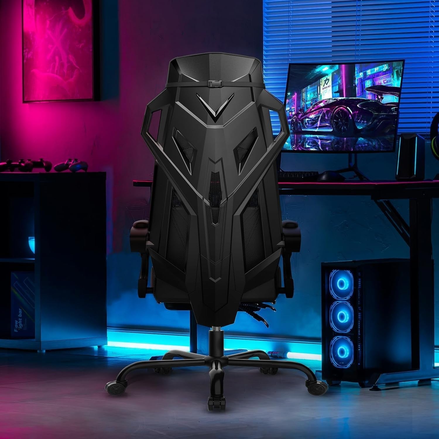 Ergonomic Mesh Gaming Chair Recliner w/ Footrest Lumbar Support