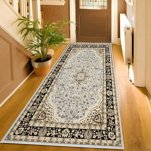 Grey Vintage Runner Rug 80x300cm Non Slip Low Pile Hallway Kitchen Carpet