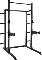 Half Power Rack Squat Cage Black with Pull Up Bar & Storage System