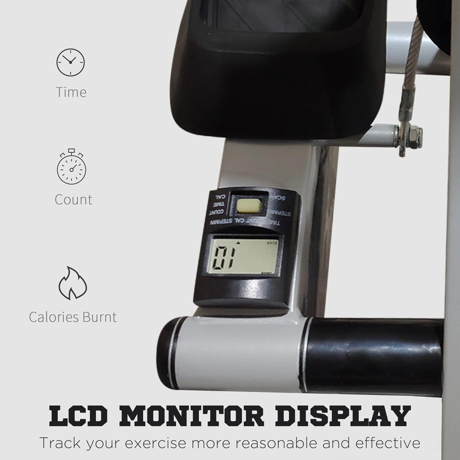 Stepper Machine w/ Handle & LCD Monitor for Home Fitness Aerobic Exercise Grey