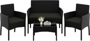 4-Piece Outdoor Patio Rattan Sofa Set with Glass Table, Cushioned Garden Lounge