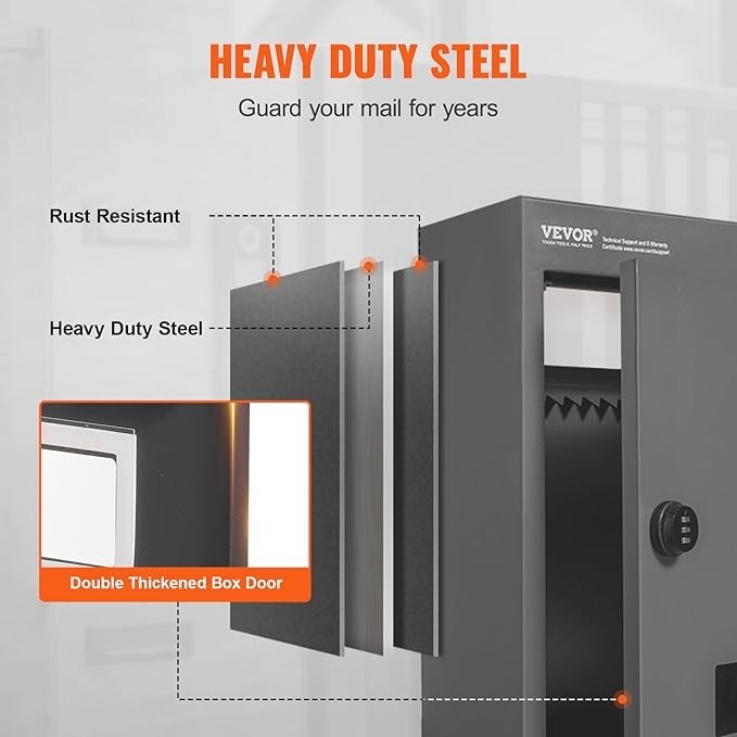 Wall-Mount Steel Mail Drop Box Waterproof Lockbox Large Slot & Window