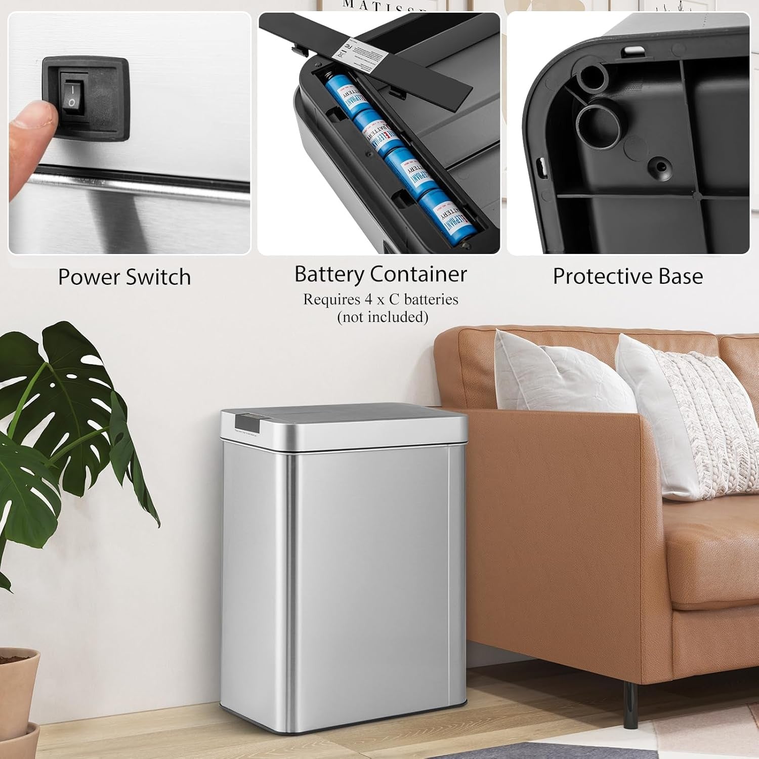 50L Touchless Motion Sensor Kitchen Bin – Automatic Stainless Steel Trash Can