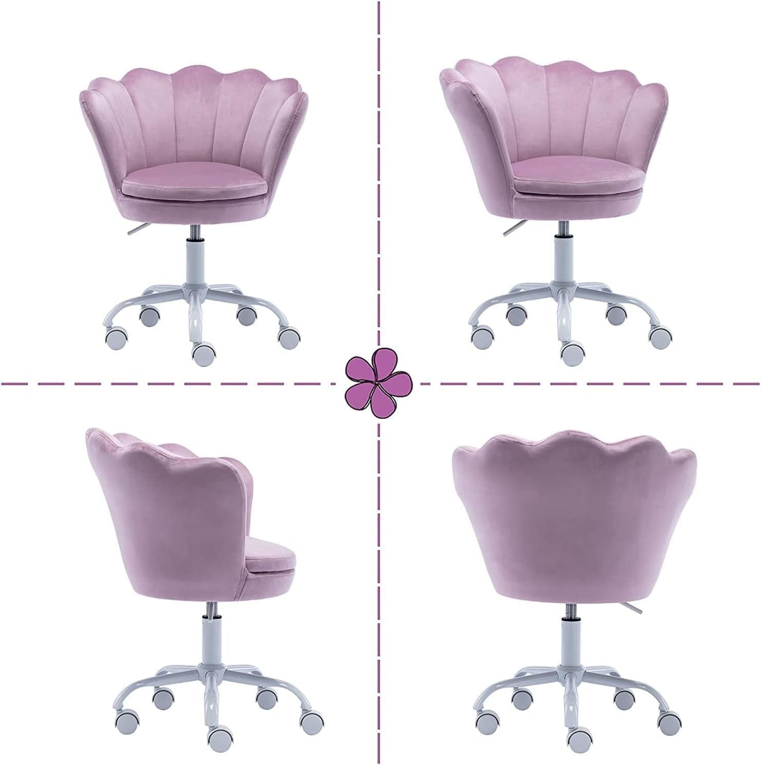 Kids Swivel Desk Chair Height Adjustable Velvet Upholstered Study Seat Purple