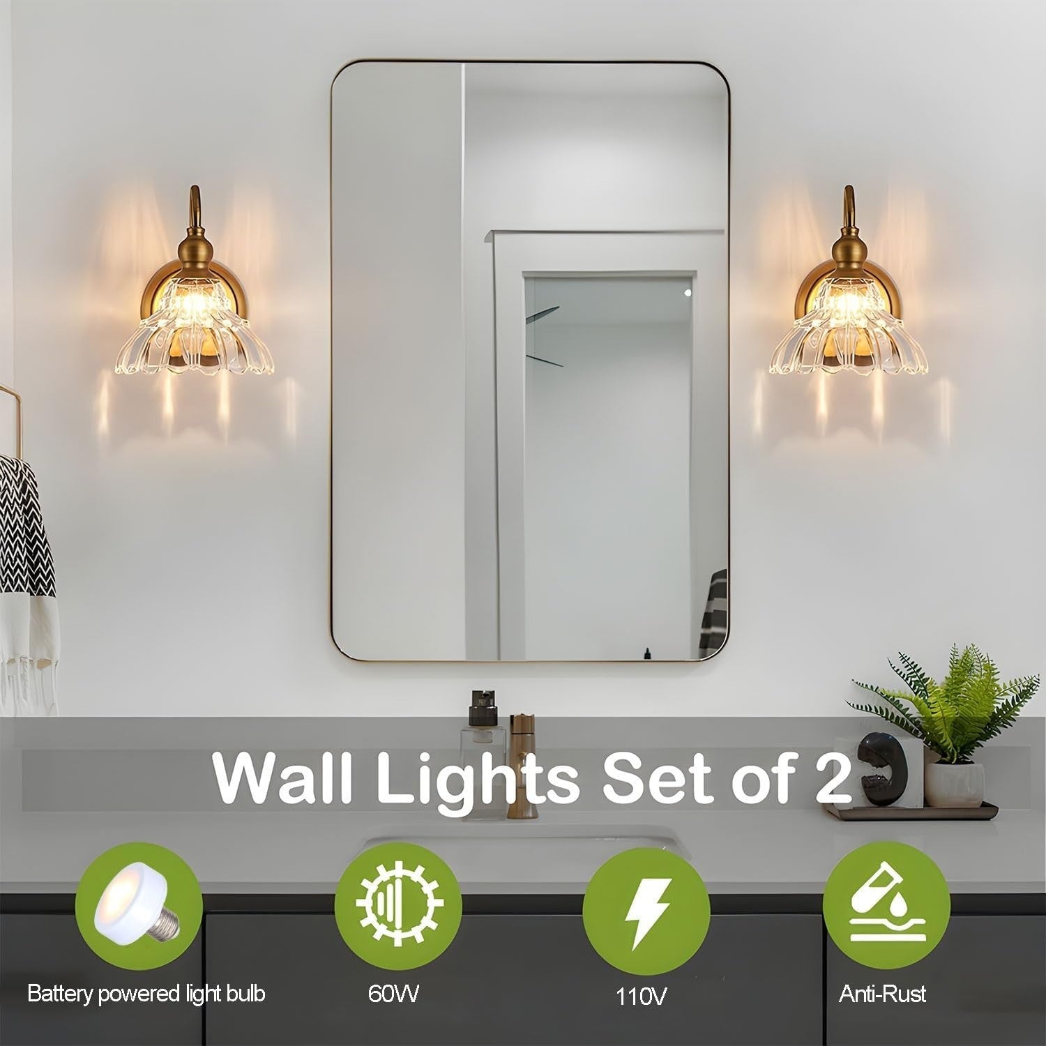 Wireless Battery-Operated Wall Sconces with Remote & Dimmable LED Bulbs