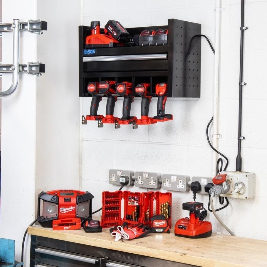 22in Wall Mount Power Tool Charging Station Rack Drawer USB Sockets