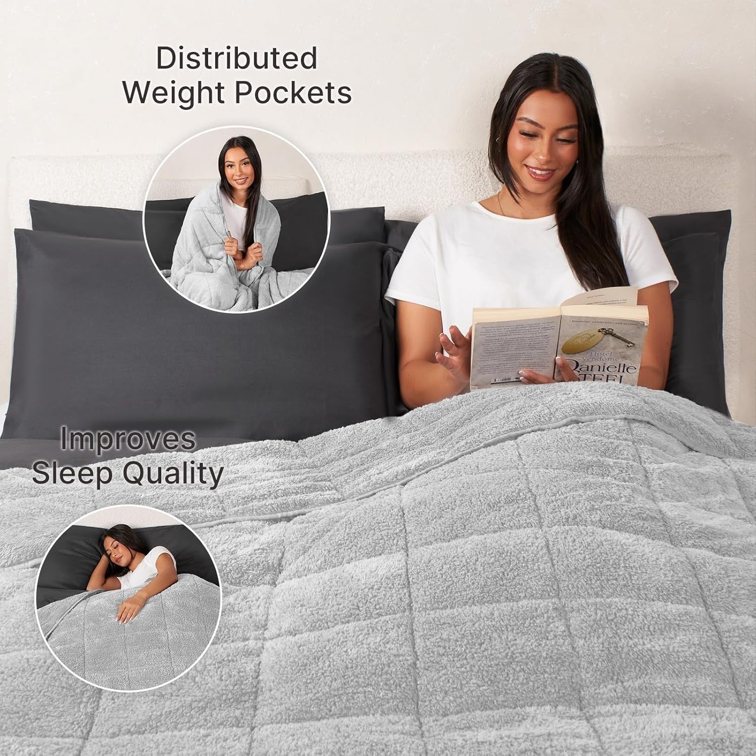 Teddy Fleece Weighted Blanket Silver Grey 4kg 125x150cm Calming Comfort
