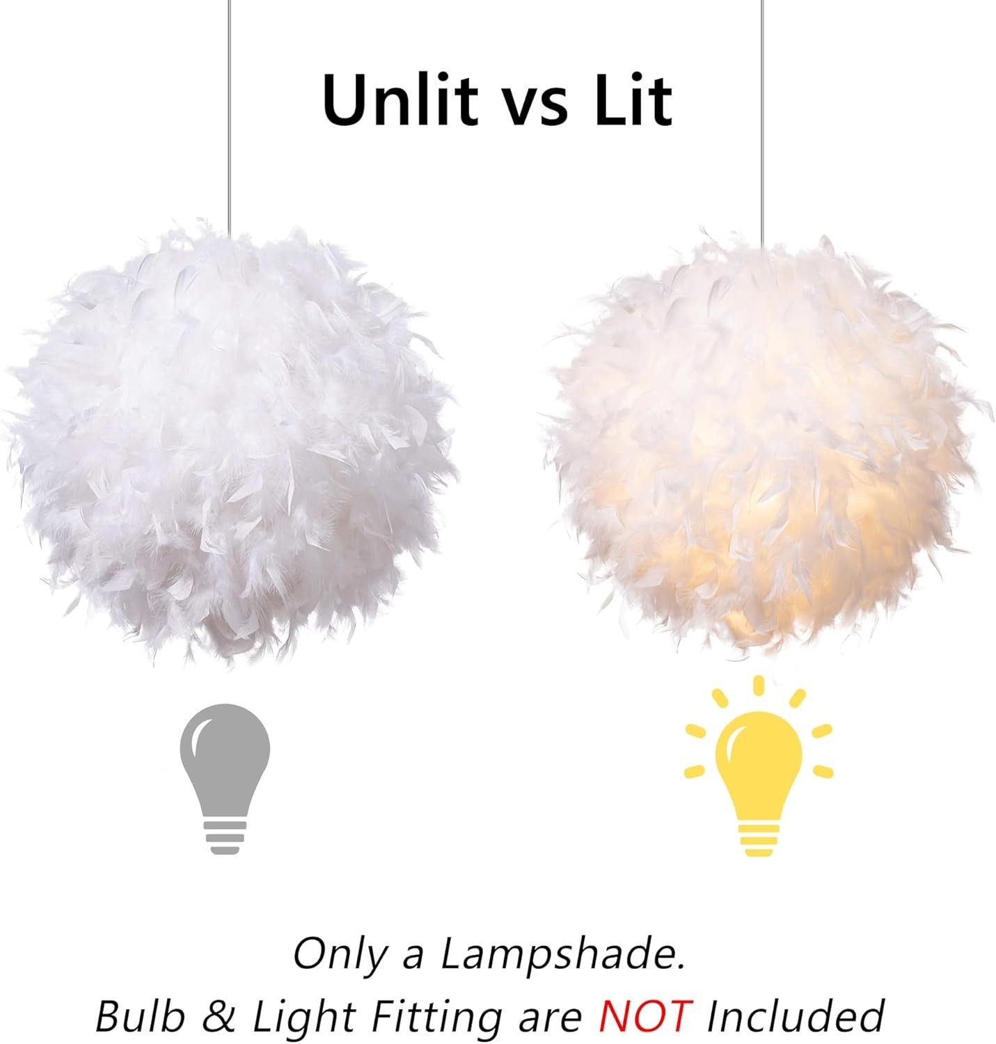 White Feather Lamp Shade 40cm Ceiling Pendant Fluffy Lampshade Decor
