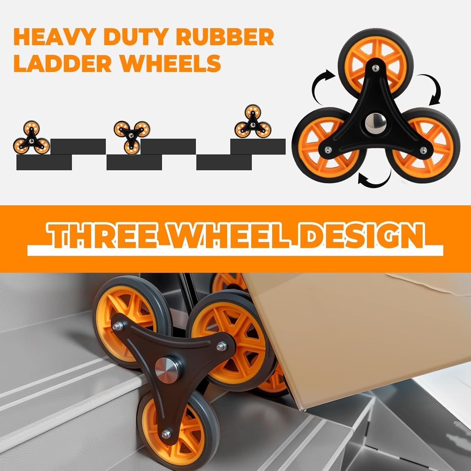 Stair Climbing Hand Truck 440lb Folding 6 Wheel Dolly w Elastic Ropes