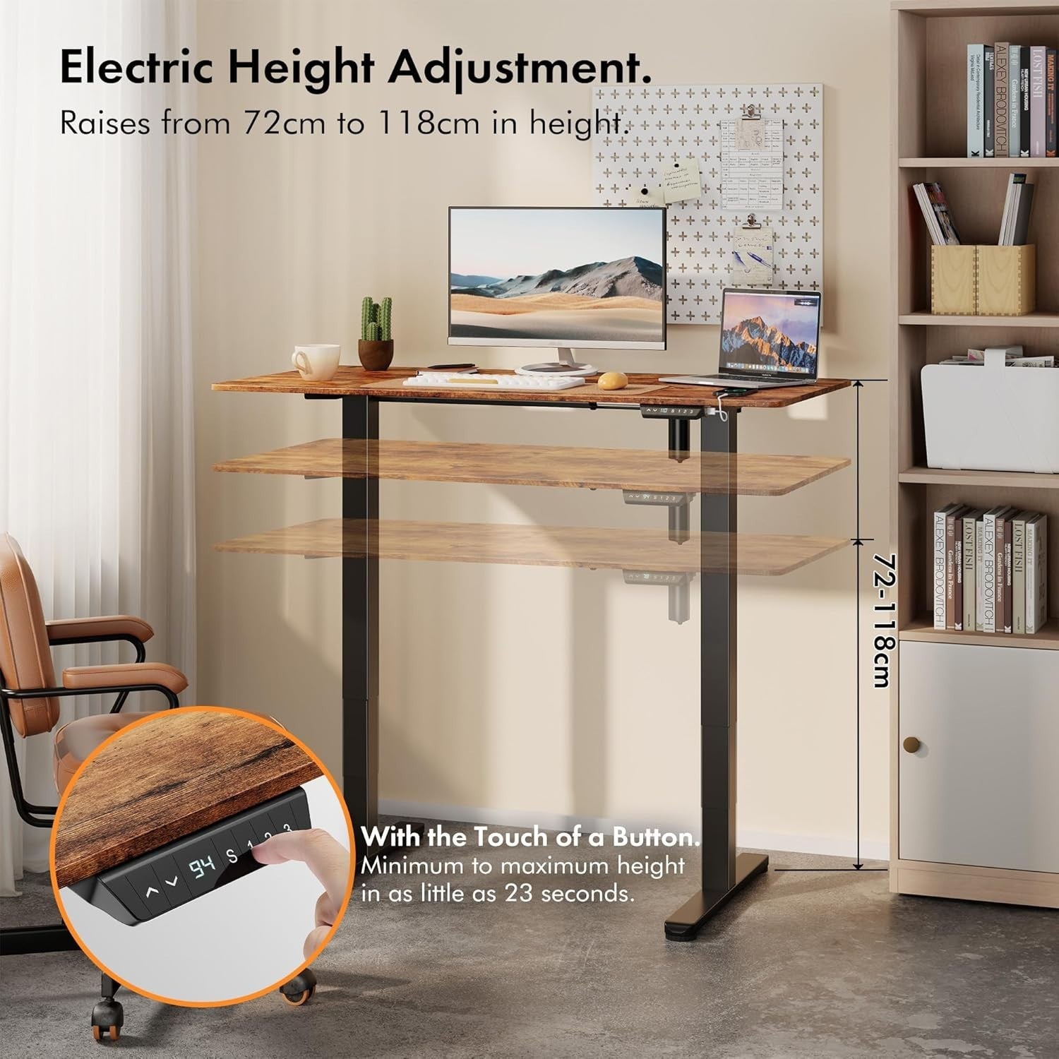 Rustic 120x60cm Electric Standing Desk with USB-C Charging & Memory Preset