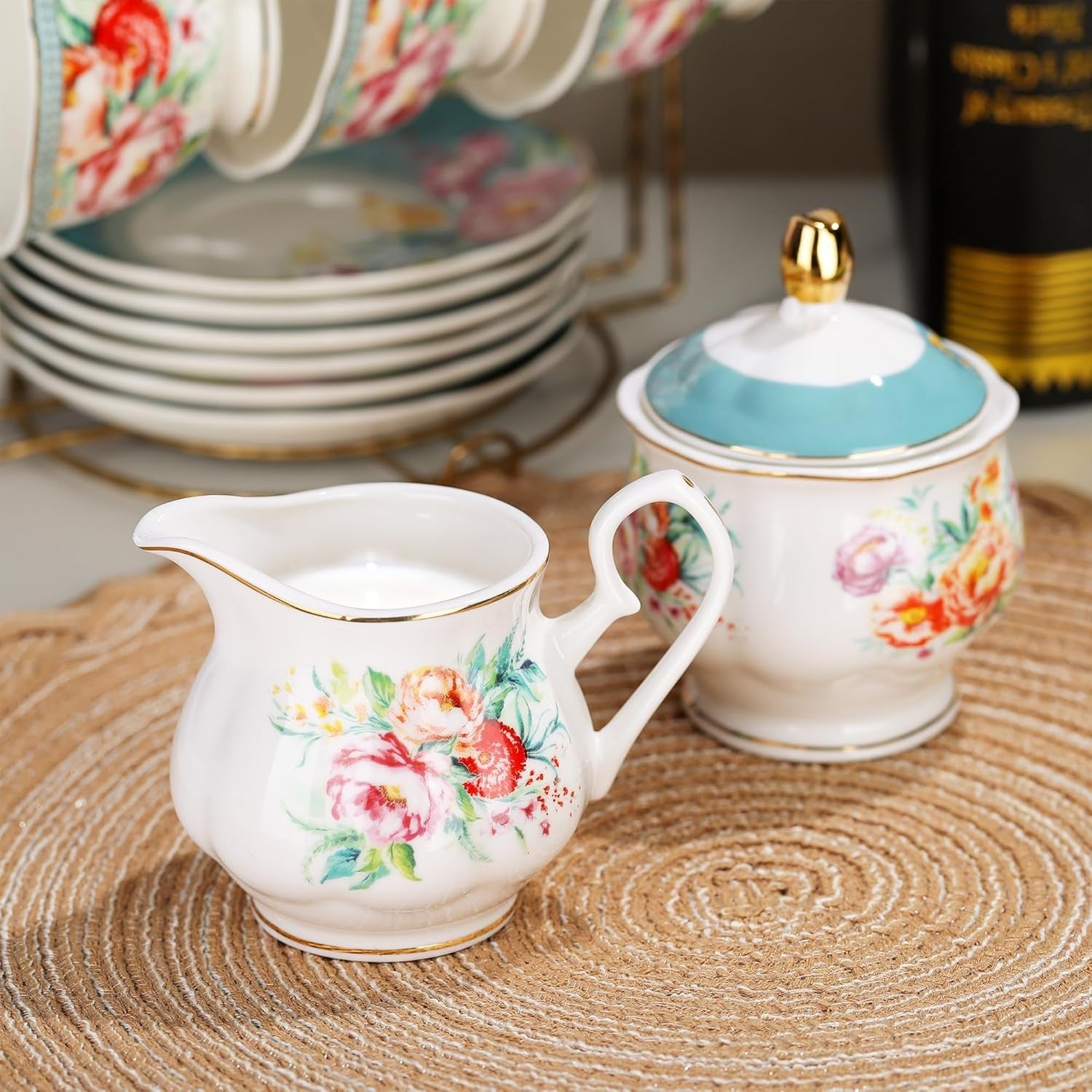 21 Piece Porcelain Tea Set Floral Teapot Cups Saucers Vintage Afternoon Tea