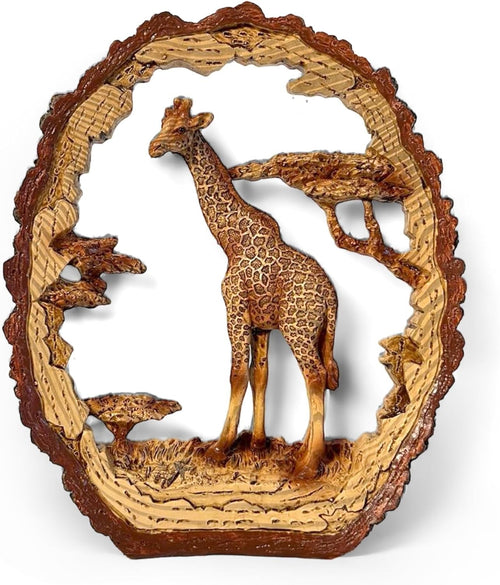Wood Effect Giraffe Ornament Home Decor | Rustic Resin Sculpture | 17.5cm