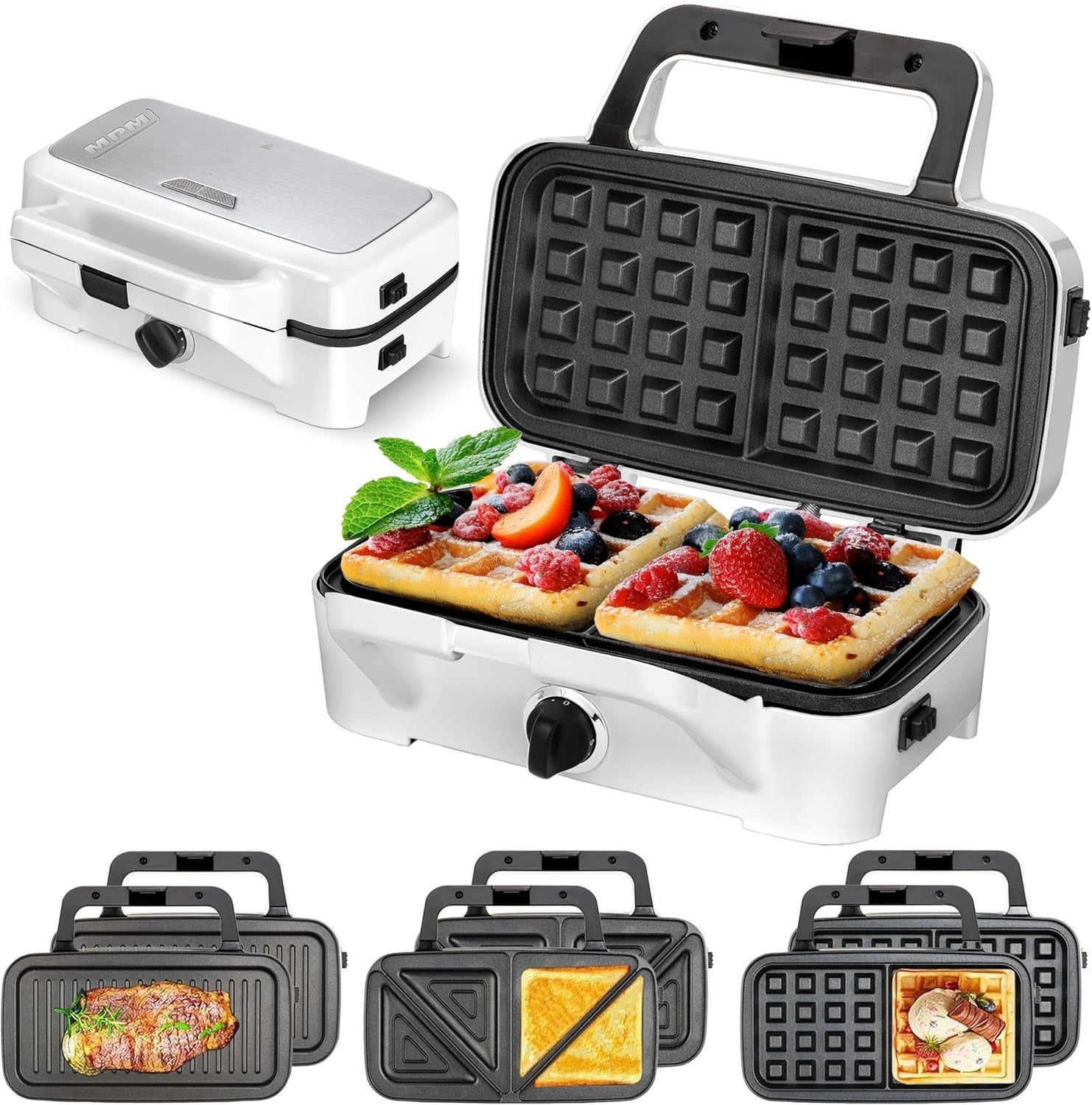 3-in-1 Sandwich, Waffle & Grill Machine Interchangeable Plates 1200W