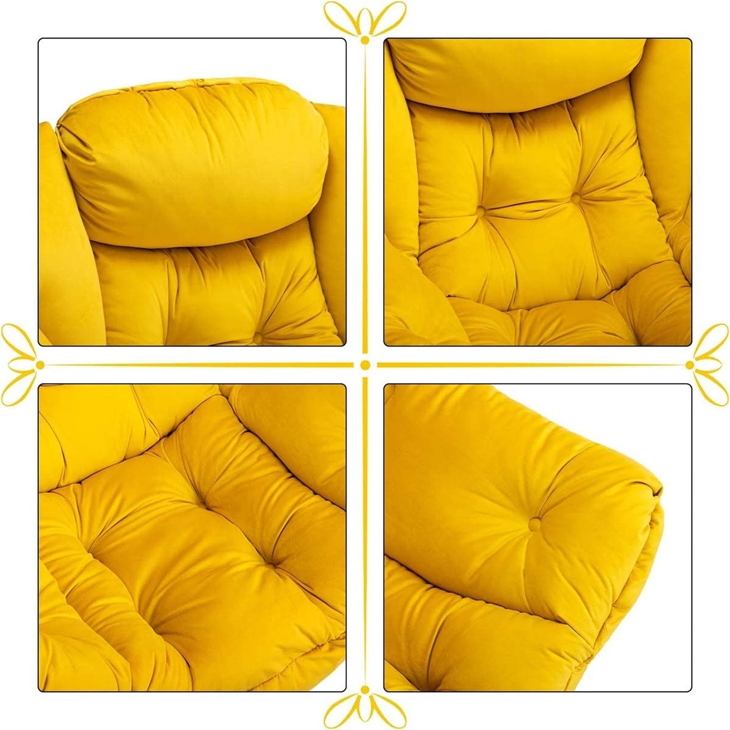 Velvet Accent Armchair with Steel Frame | Comfy Reading & Relax Chair Yellow