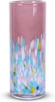 Hand Blown Pink Glass Vase 24cm Tall Modern Flower Centerpiece Decor