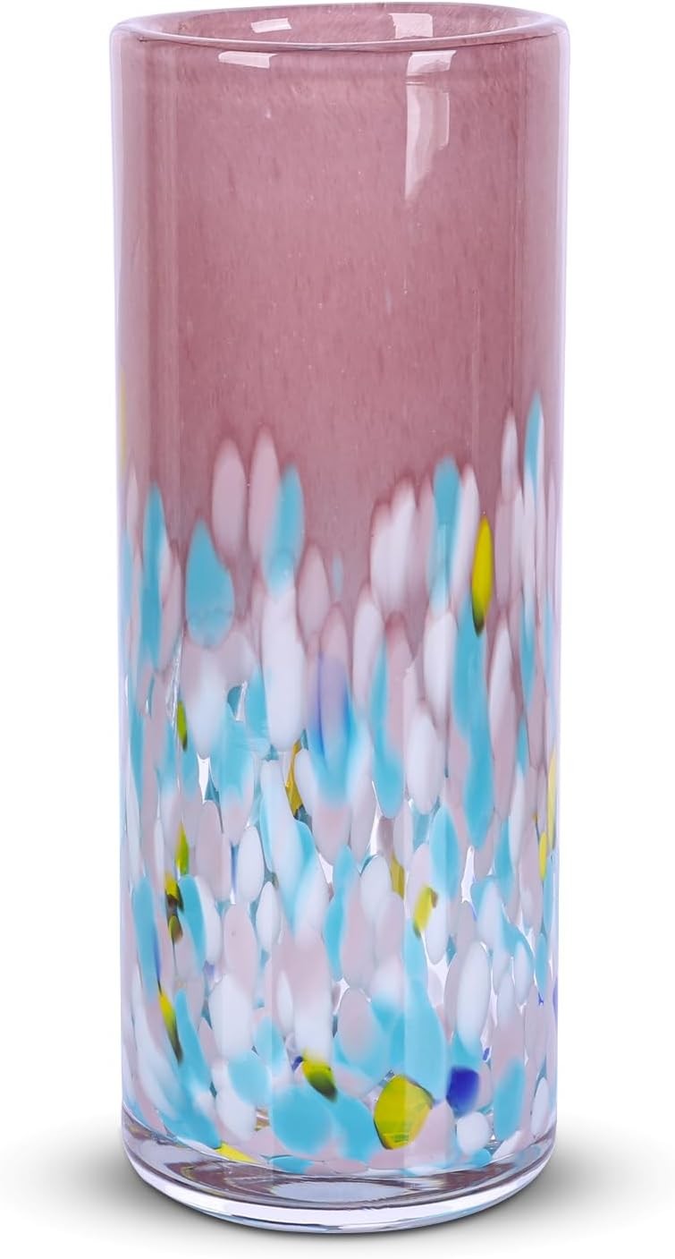 Hand Blown Pink Glass Vase 24cm Tall Modern Flower Centerpiece Decor