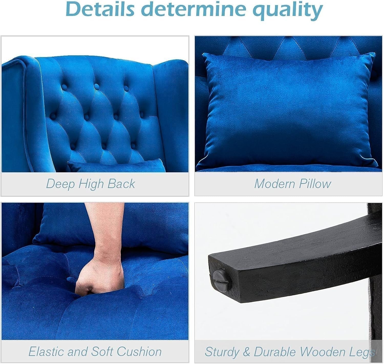 Velvet Wingback Armchair High Back Tufted Chair for Bedroom Living Room