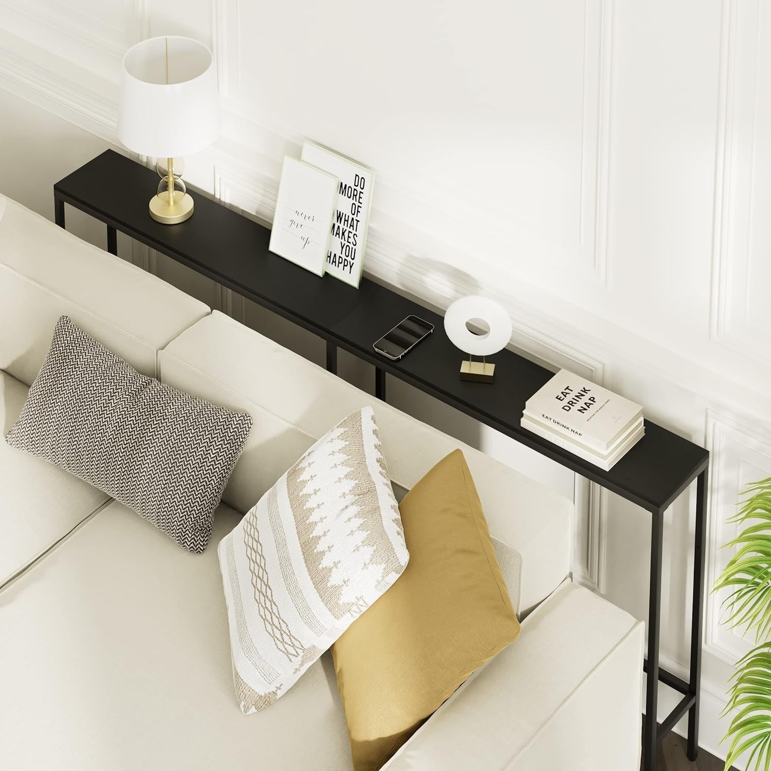 Slim Black Console Table Narrow Entryway Hallway Sofa Table 180cm Modern
