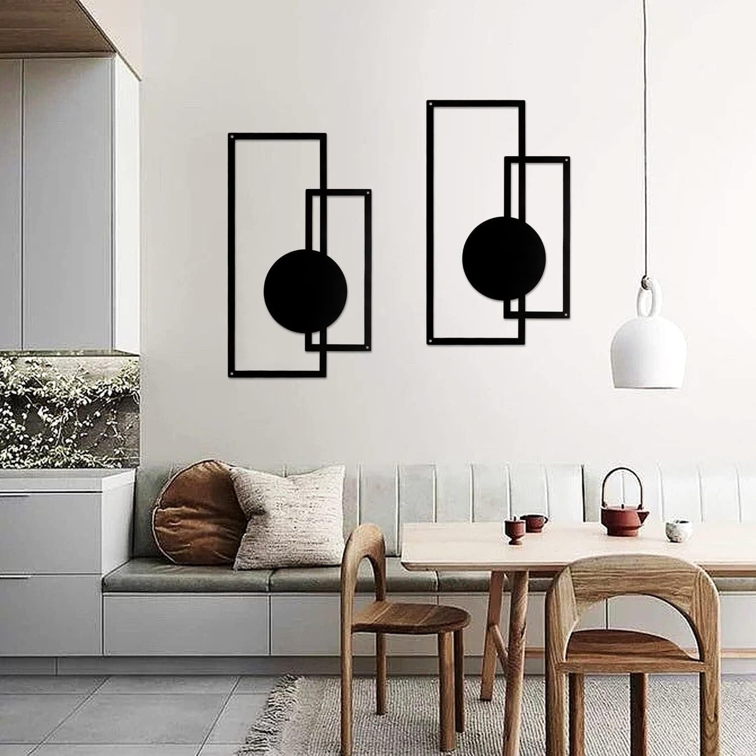 2 Piece Black Metal Wall Art Set Modern Geometric Minimalist Decor