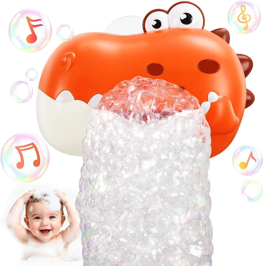 Dinosaur Baby Bath Bubble Machine with Music Toy for Toddlers Red
