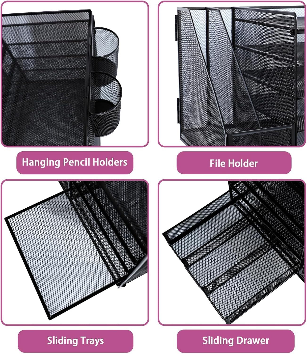 5 Tier Desk Organizer File Holder Drawer Mesh Paper Tray Office Black