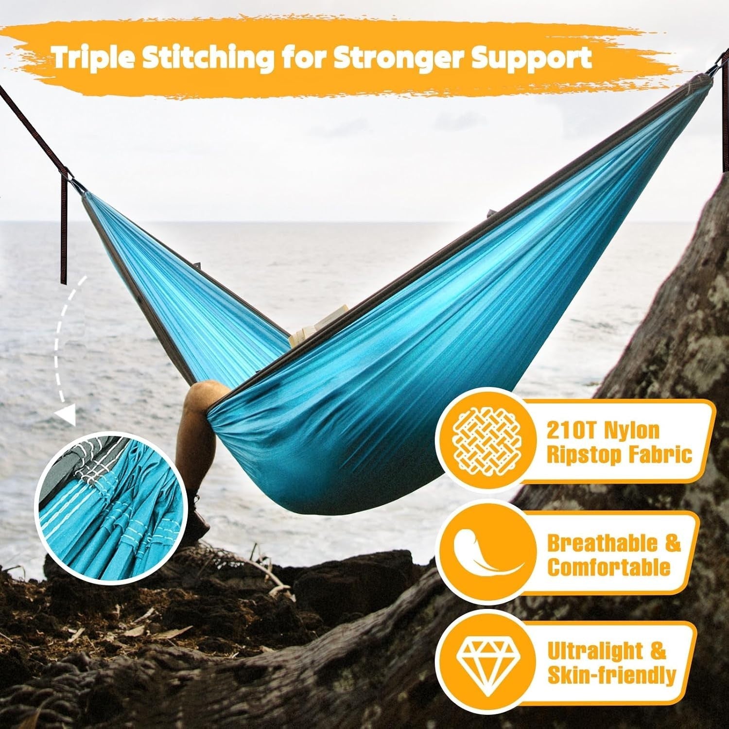 Ultra-Light Camping Hammock 300kg Load Breathable Nylon w/ Carabiners & Straps