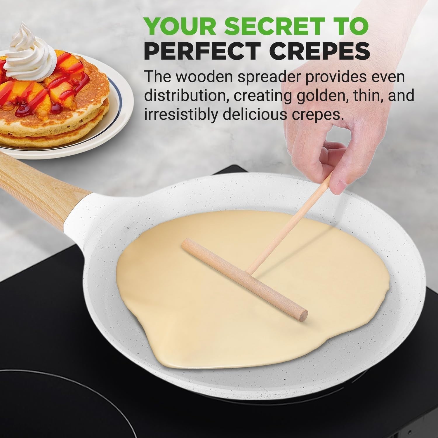 24 cm Nutrichef Marble Non-Stick Crepe Pan with Wooden Spreader