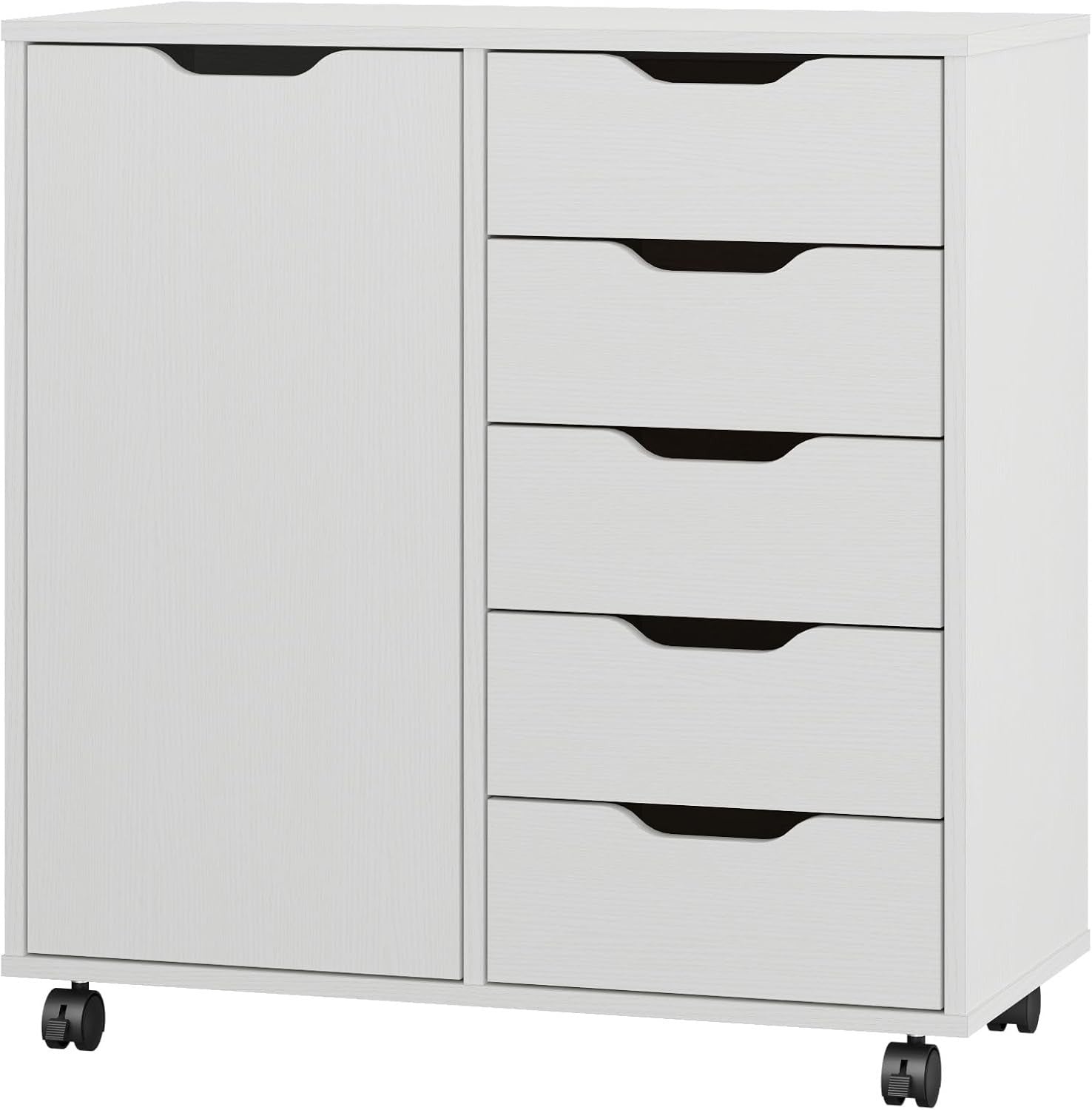 White Mobile File Cabinet 5 Drawer Side Cupboard Rolling Storage