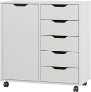 White Mobile File Cabinet 5 Drawer Side Cupboard Rolling Storage