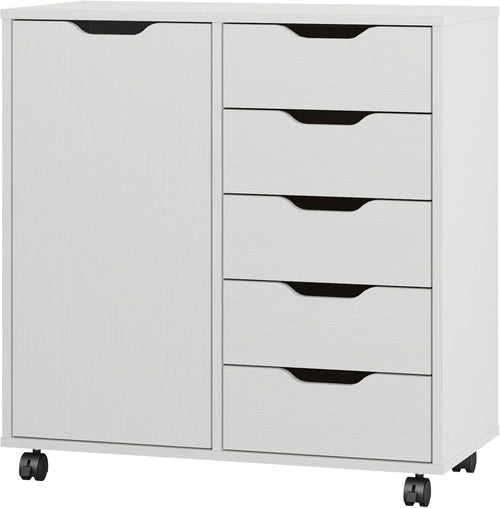 White Mobile File Cabinet 5 Drawer Side Cupboard Rolling Storage
