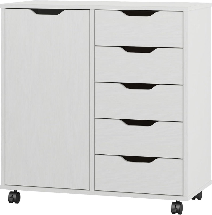 White Mobile File Cabinet 5 Drawer Side Cupboard Rolling Storage