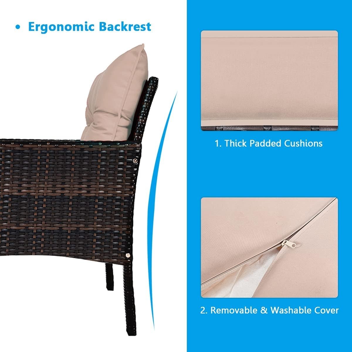 Outdoor Brown+Tan Rattan Garden Furniture Set 4-Seater Cushioned Sofa Set
