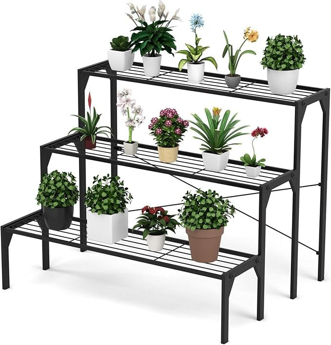 3 Tier Metal Plant Stand Indoor Outdoor Ladder Flower Shelf Balcony Garden Rack