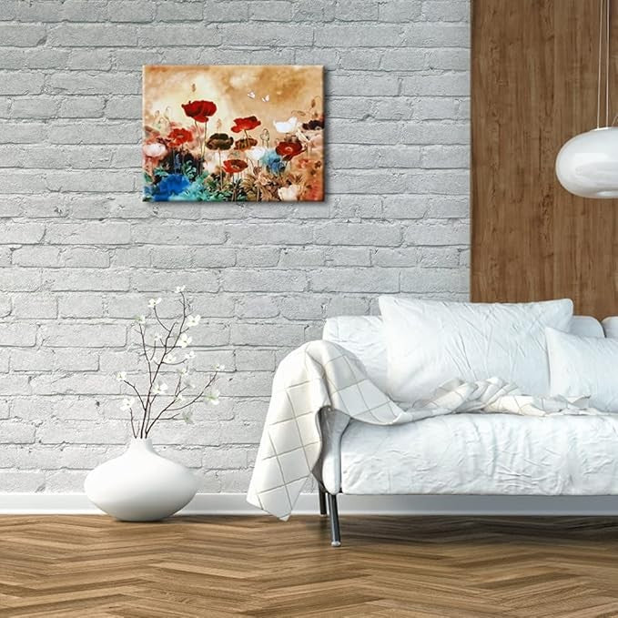 Blooming Poppies Floral Canvas Wall Art Modern Framed Giclee Print