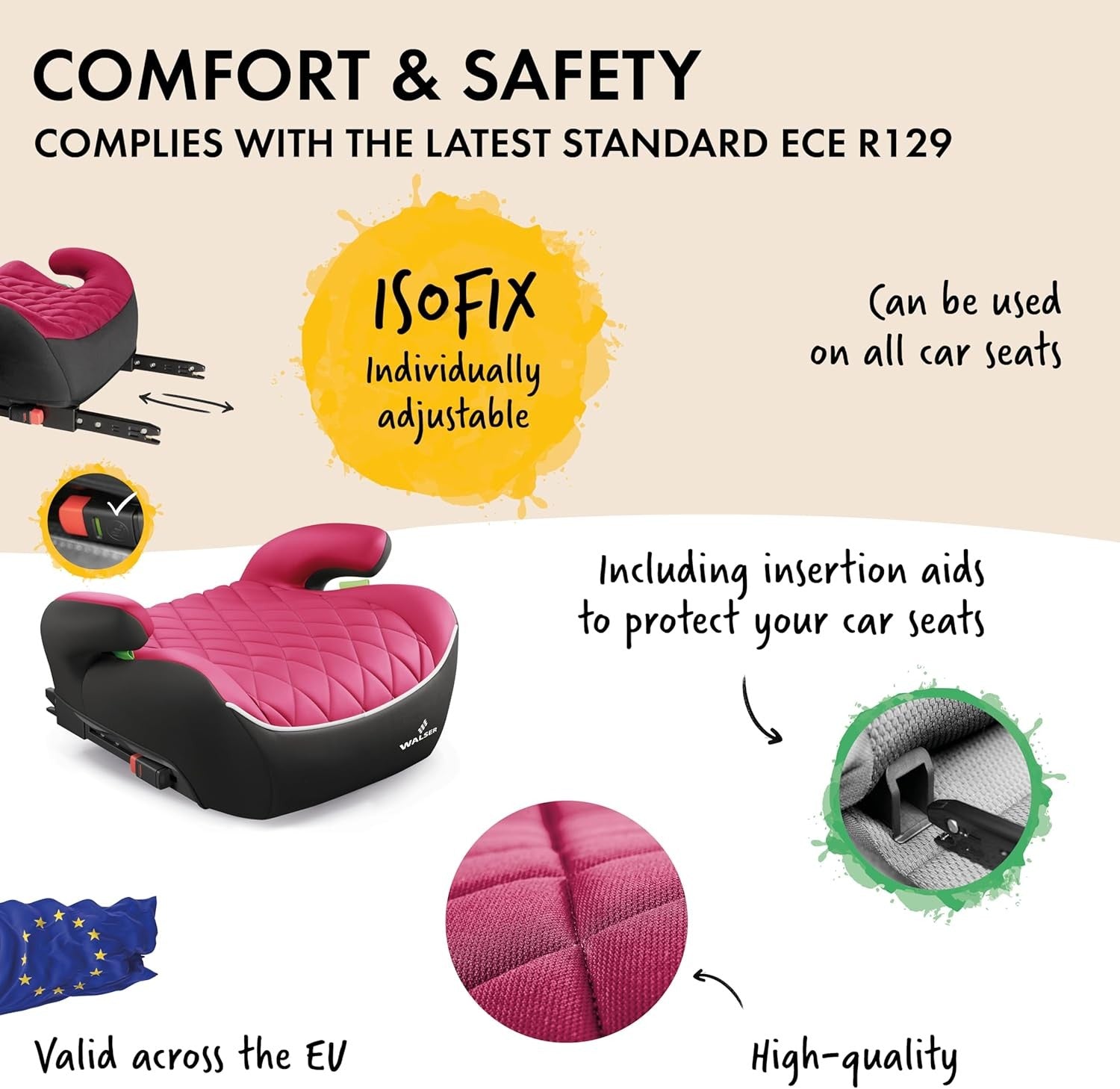 ISOFIX Booster Seat 125–150cm i-Size R129 Child Car Seat Lightweight