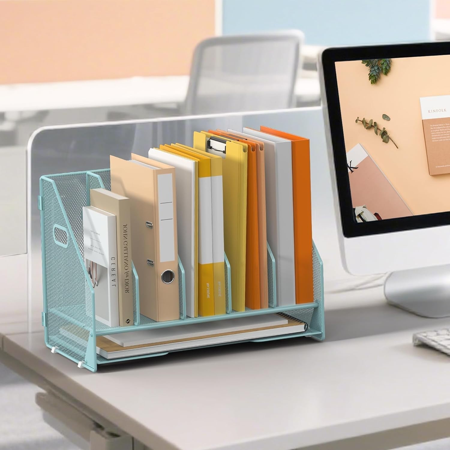 4-Tier Desktop File Organizer with Adjustable Compartments & Letter Tray, Sea Gr