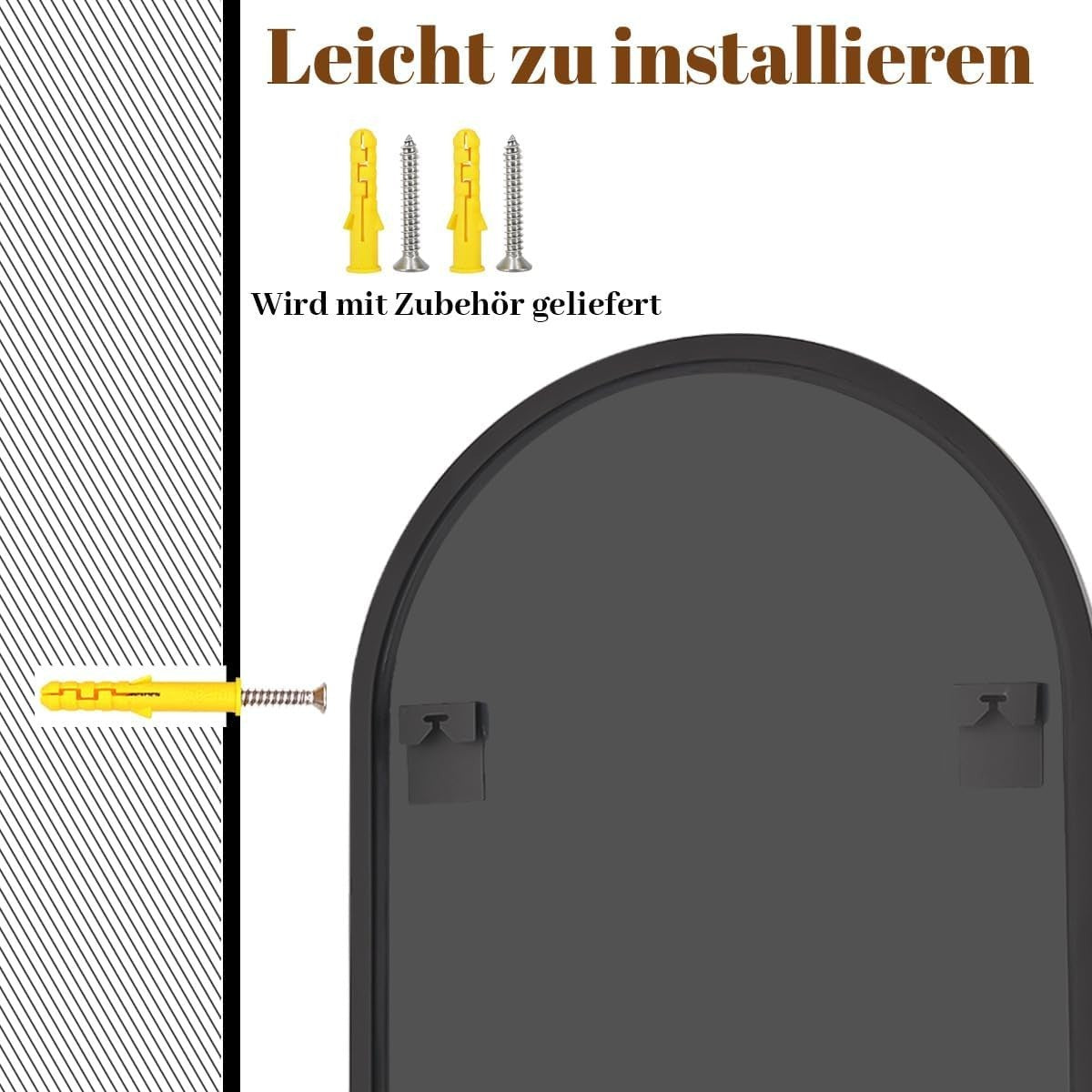 Arch Wall Mirror 100x75cm Shatterproof Frame for Bathroom Bedroom Hallway