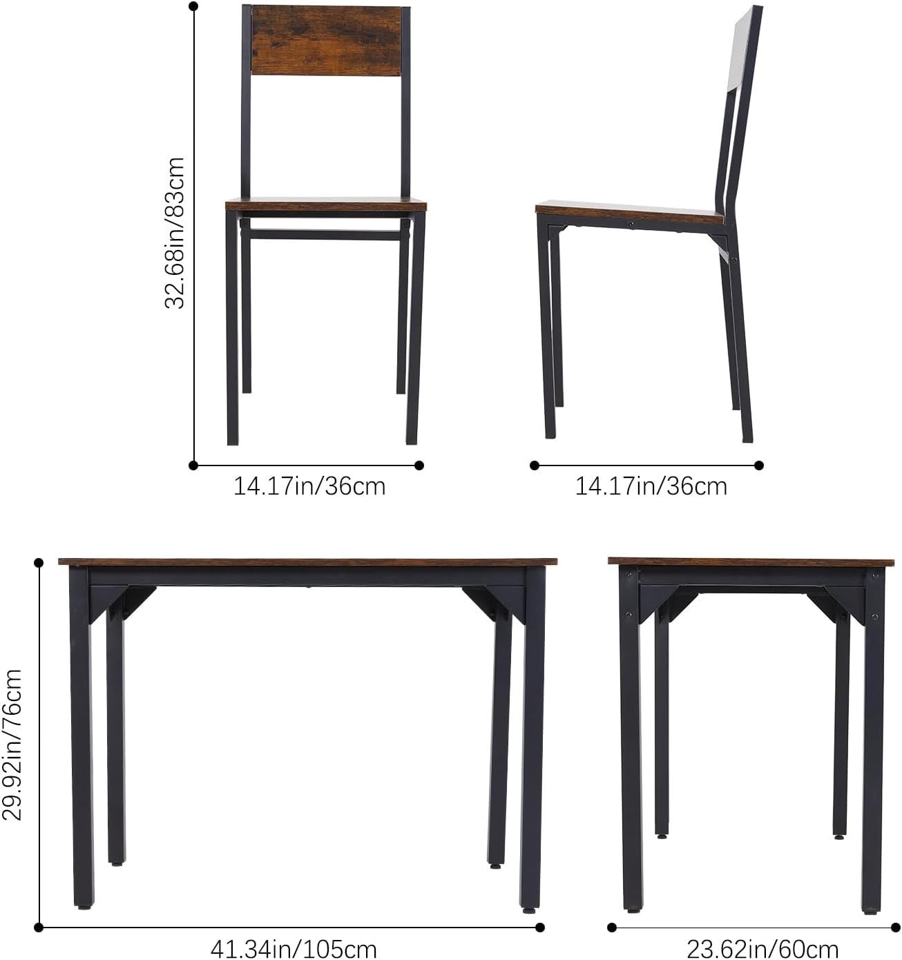4-Seater Brown Dining Table & Chairs Set - Metal Frame, Space Saving
