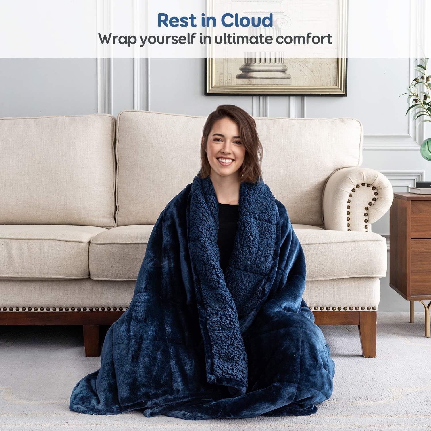 15lbs Sherpa Fleece Weighted Blanket 48x72" Navy Blue for Bed & Sofa