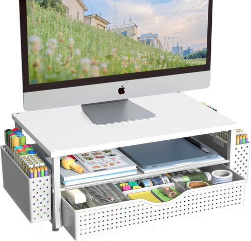Ergonomic Desk Organizer & Monitor Stand with Drawer & Pen Holders