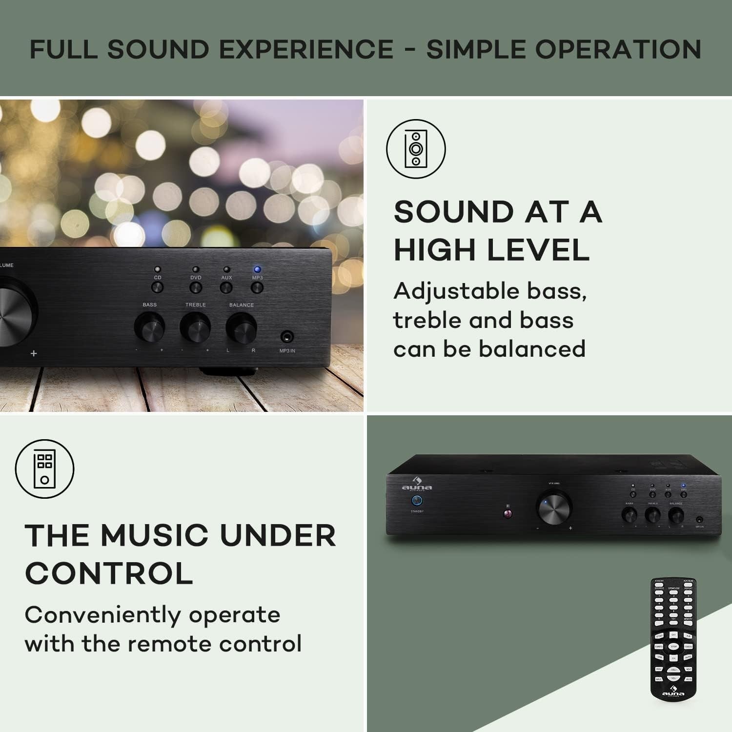 Powerful HiFi Stereo Amplifier AUX RCA Input Bluetooth Streaming Audio