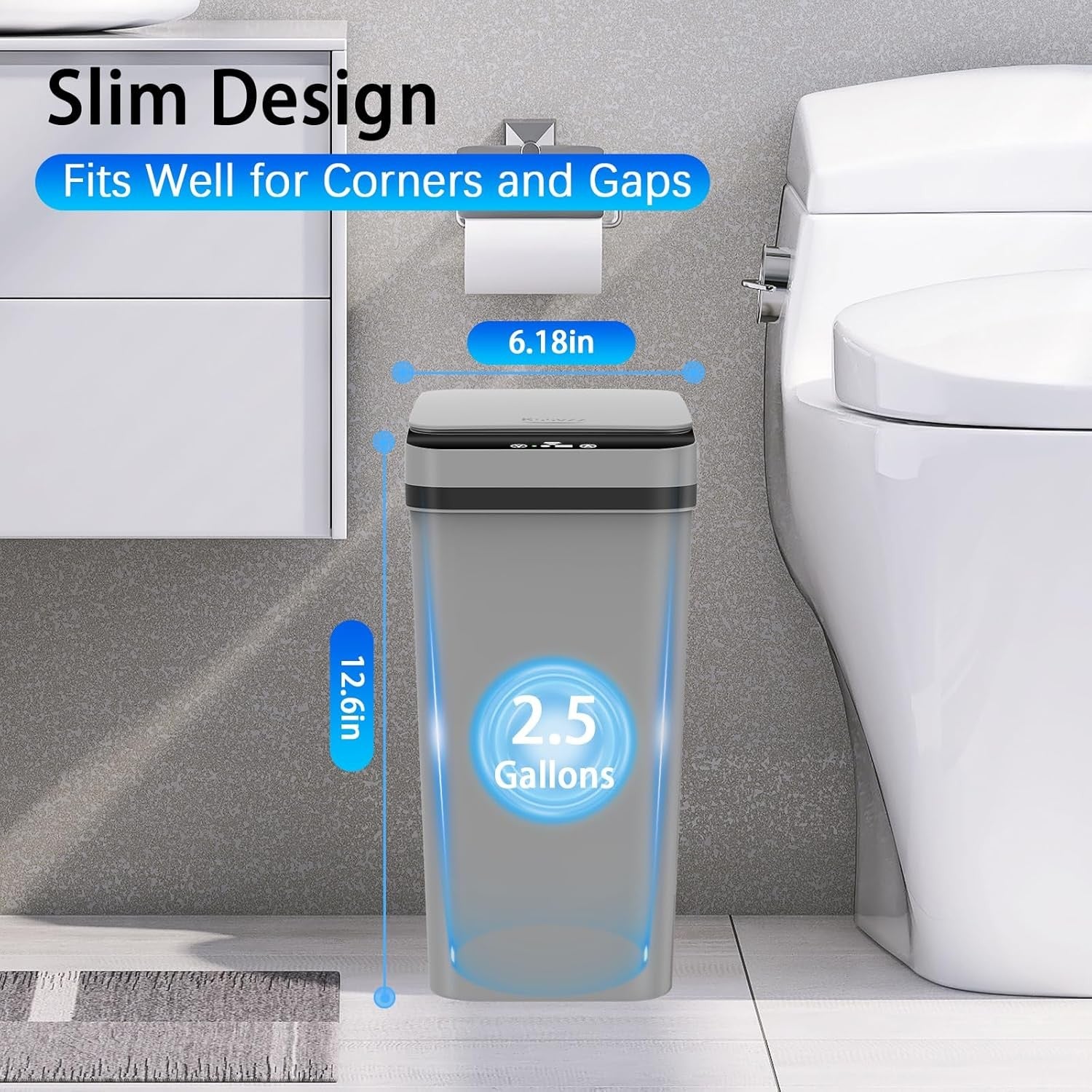 3 Pack 10L Motion Sensor Bathroom Bins – Touchless Slim Trash