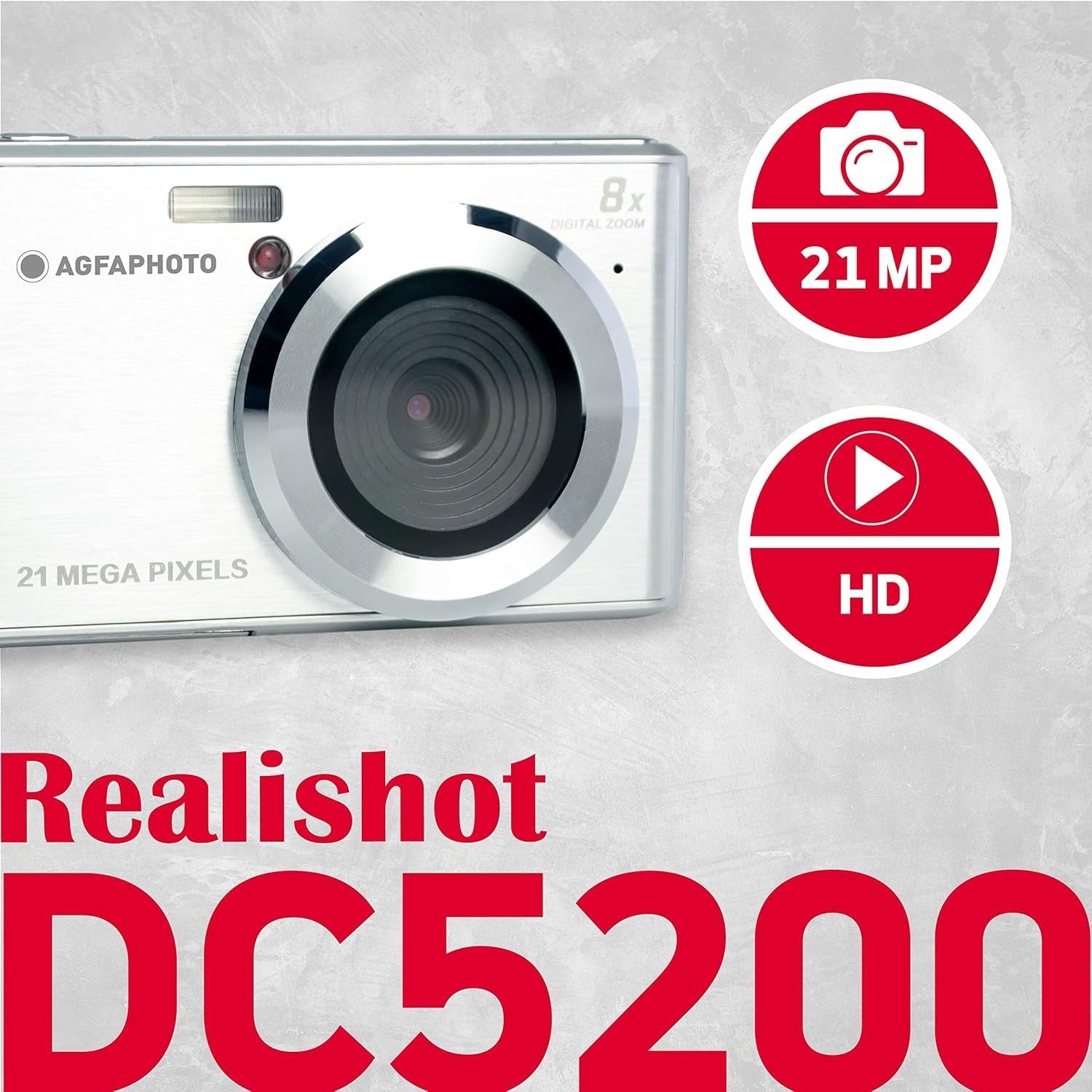 21MP Digital Compact Camera 8X Zoom HD Video LCD Screen Silver