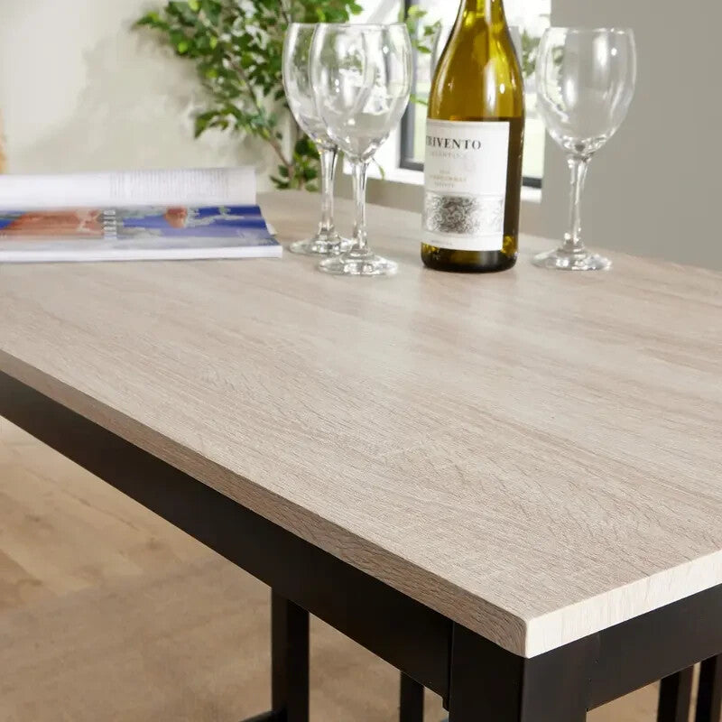 5 Piece Industrial Dining Table Set Oak MDF Top with 4 Stools Space Saving