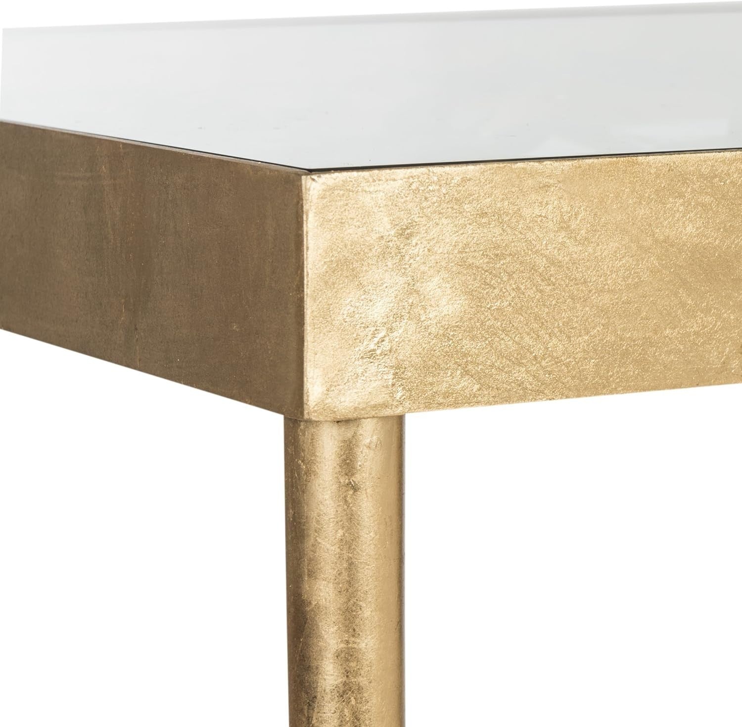 Glam Gold Leaf Writing Desk w/Clear Glass Top, Modern Iron Frame 120cm