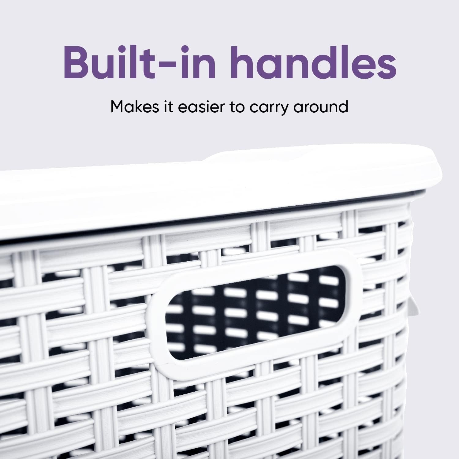 2 Pack Corner Laundry Hampers 50L White Wicker Baskets w/ Lids Space Saving