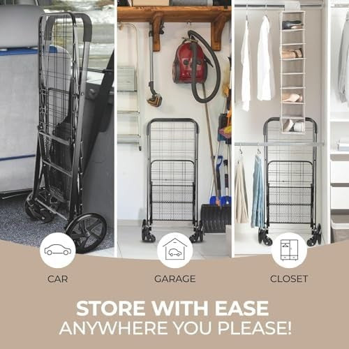 Heavy Duty Foldable Shopping Trolley 50kg 360° Swivel Wheels Waterproof Liner